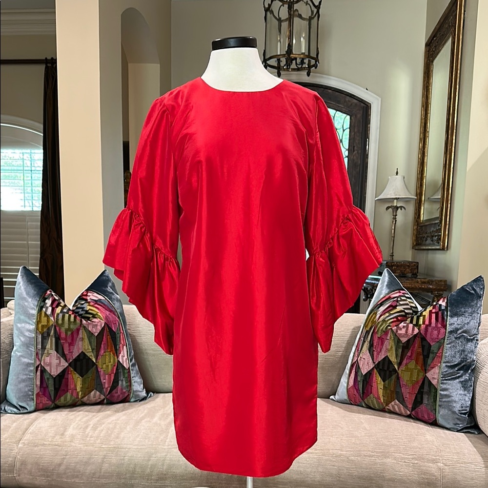 Elegant Red Dress with Ruffled Sleeves